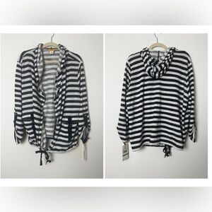 NEW Ruby Rd. Petite White & Navy Nautical Stripe Hooded Open Coverup  Cardigan